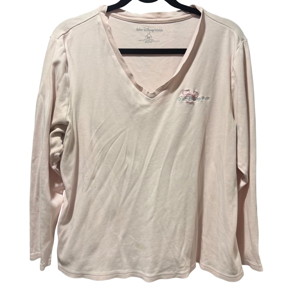 Womens Walt Disney World Mickey Mouse Embroidered Pink Long Sleeve V Neck 2X